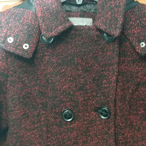 Red/Black Double-Breasted Teed coat Size Medium With Removable Hood - Picture 4 of 7